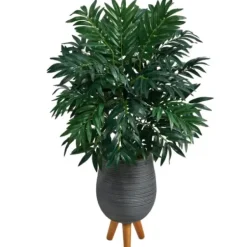Trees & Topiaries-Kirkland's Home Bamboo Palm With Gray Planter Stand, 3 Ft.