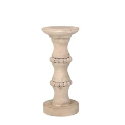 Candle Holders-Kirkland's Home Banded Bead Wood Candle Holder, 11 In. Ivory