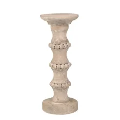 Candle Holders-Kirkland's Home Banded Bead Wood Candle Holder, 13 In. Ivory