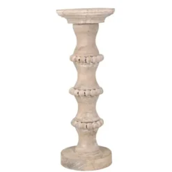 Candle Holders-Kirkland's Home Banded Bead Wood Candle Holder, 15 In. Ivory