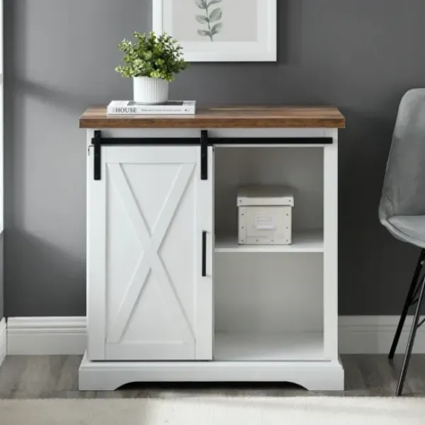 Cabinets & Sideboards-Kirkland's Home Barn Door Cabinet White