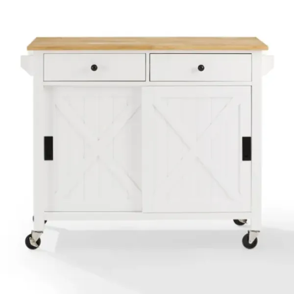 Kitchen Islands & Bar Carts-Kirkland's Home Barn Door Kitchen Cart White