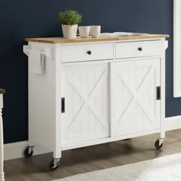 Kitchen Islands & Bar Carts-Kirkland's Home Barn Door Kitchen Cart White