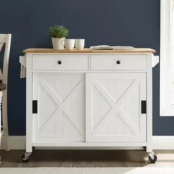 Kitchen Islands & Bar Carts-Kirkland's Home Barn Door Kitchen Cart White