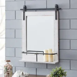 Decorative Mirrors-Kirkland's Home Barn Door Mirror With Shelf White