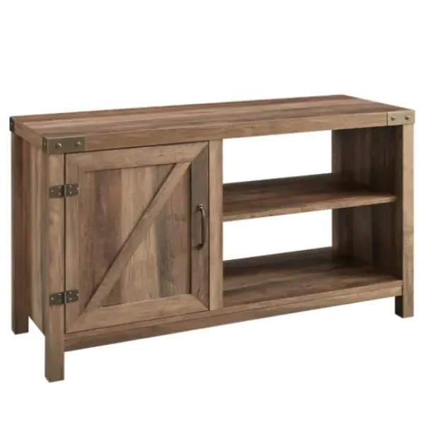 Tv Stands & Media Consoles-Kirkland's Home Barn Door Rustic Oak Tv Stand With Open Shelves Brown