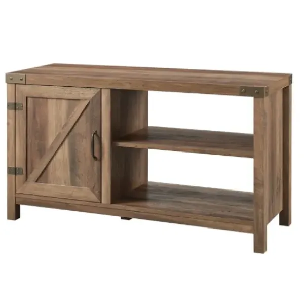 Tv Stands & Media Consoles-Kirkland's Home Barn Door Rustic Oak Tv Stand With Open Shelves Brown