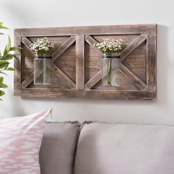 Wall Plaques-Kirkland's Home Barn Door Wall Plaque With Glass Vases Brown
