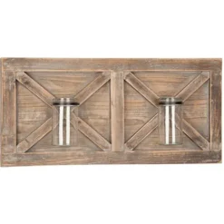 Wall Plaques-Kirkland's Home Barn Door Wall Plaque With Glass Vases Brown
