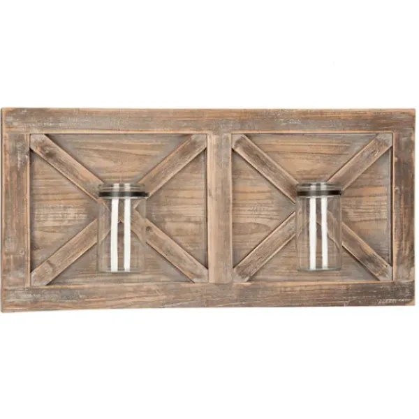 Wall Plaques-Kirkland's Home Barn Door Wall Plaque With Glass Vases Brown
