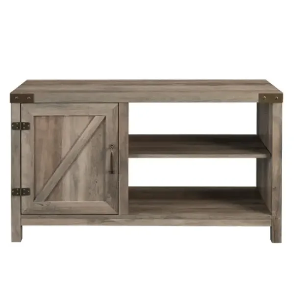 Tv Stands & Media Consoles-Kirkland's Home Barn Door Wash Tv Stand With Open Shelves Gray