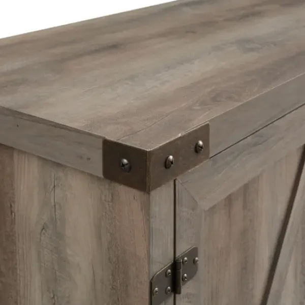 Tv Stands & Media Consoles-Kirkland's Home Barn Door Wash Tv Stand With Open Shelves Gray