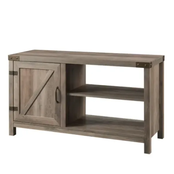 Tv Stands & Media Consoles-Kirkland's Home Barn Door Wash Tv Stand With Open Shelves Gray