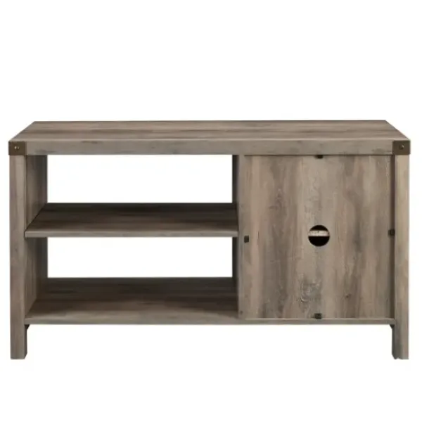 Tv Stands & Media Consoles-Kirkland's Home Barn Door Wash Tv Stand With Open Shelves Gray