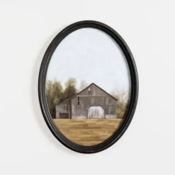 Framed Art-Kirkland's Home Barn Landscape Oval Framed Art Print Brown/Tan/White
