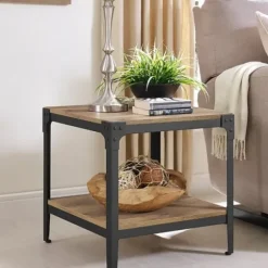 Nightstands-Kirkland's Home Barnwood Angle Iron Accent Tables, Set Of 2 Brown