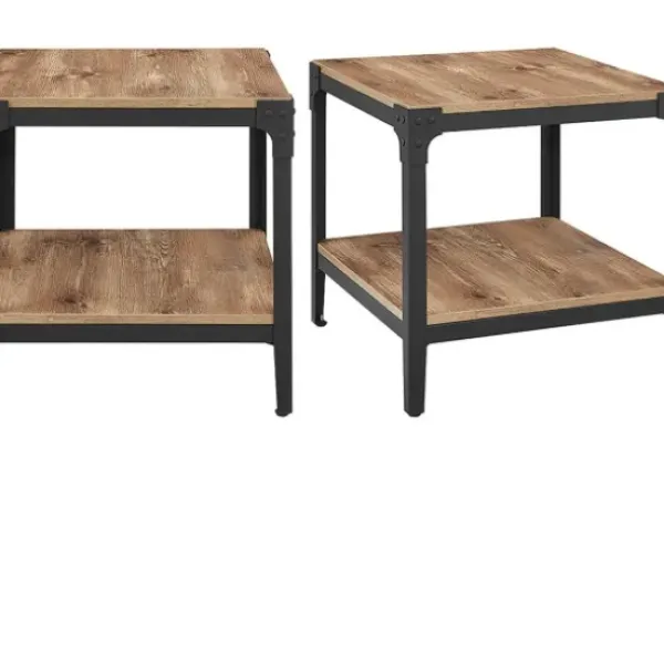 Nightstands-Kirkland's Home Barnwood Angle Iron Accent Tables, Set Of 2 Brown