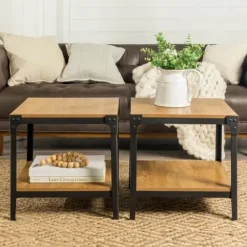 Nightstands-Kirkland's Home Barnwood Angle Iron Accent Tables, Set Of 2 Brown