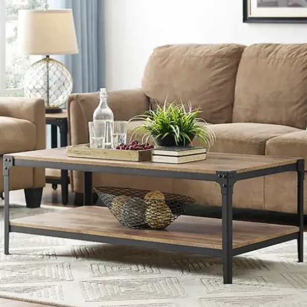 Coffee Tables-Kirkland's Home Barnwood Angle Iron Coffee Table Brown