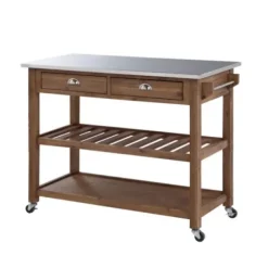 Kitchen Islands & Bar Carts-Kirkland's Home Barnwood Sonoma Stainless Steel Top Kitchen Cart Brown