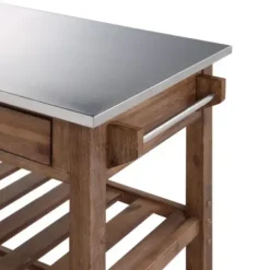 Kitchen Islands & Bar Carts-Kirkland's Home Barnwood Sonoma Stainless Steel Top Kitchen Cart Brown