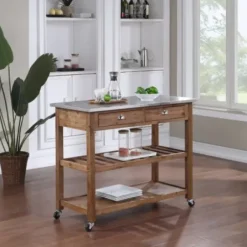 Kitchen Islands & Bar Carts-Kirkland's Home Barnwood Sonoma Stainless Steel Top Kitchen Cart Brown