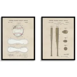 Framed Art-Kirkland's Home Baseball Patents Framed Art Prints, Set Of 2 Tan