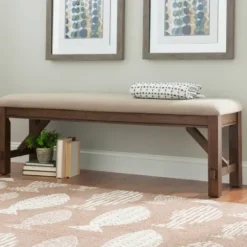 Benches & Ottomans-Kirkland's Home Basketweave Upholstered Wood Bench Tan