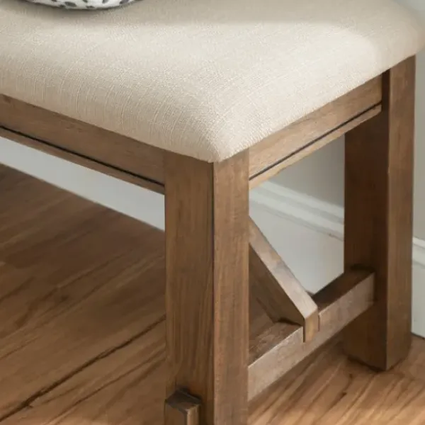 Benches & Ottomans-Kirkland's Home Basketweave Upholstered Wood Bench Tan
