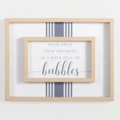 Wall Quotes & Signs-Kirkland's Home Bath Full Of Bubbles Wall Plaque White/Blue/Tan