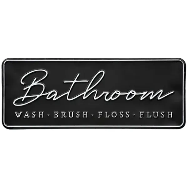Wall Quotes & Signs-Kirkland's Home Bathroom Wash Brush Floss Flush Wall Plaque Black