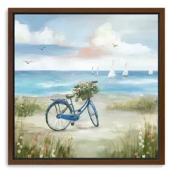 Framed Art-Kirkland's Home Beach Bike Bliss Framed Canvas Art Print Blue/White/Tan