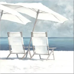 Canvas Art-Kirkland's Home Beach Chairs And Umbrella Coastal Canvas Art Print Blue