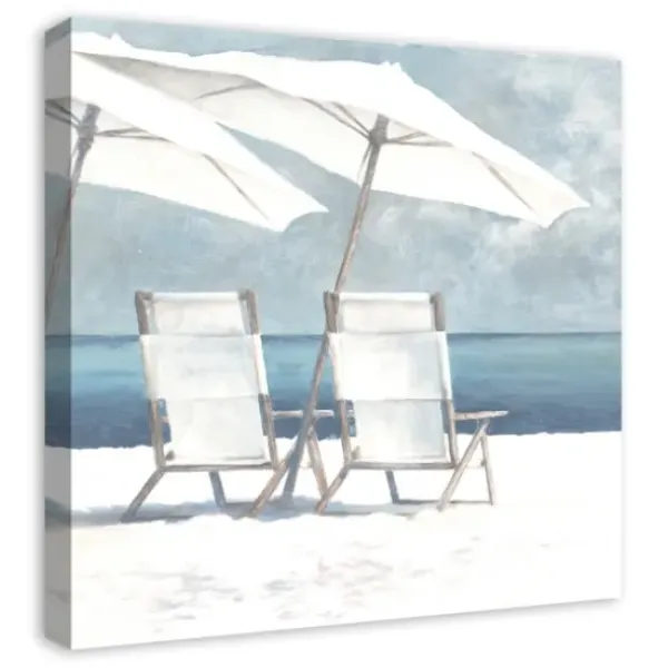 Canvas Art-Kirkland's Home Beach Chairs And Umbrella Coastal Canvas Art Print Blue