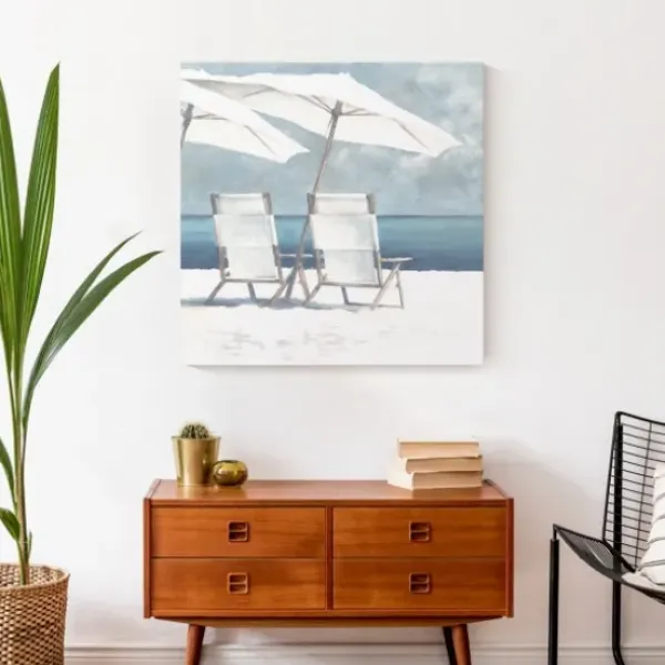 Canvas Art-Kirkland's Home Beach Chairs And Umbrella Coastal Canvas Art Print Blue