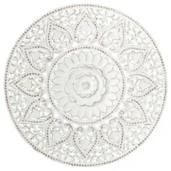 Wall Plaques-Kirkland's Home Beaded Floral Medallion Wall Plaque White