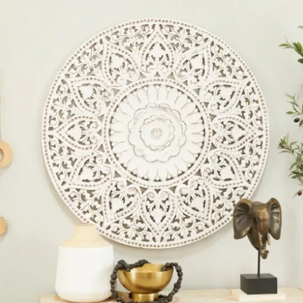 Wall Plaques-Kirkland's Home Beaded Floral Medallion Wall Plaque White