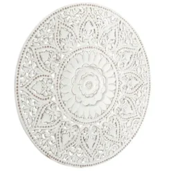 Wall Plaques-Kirkland's Home Beaded Floral Medallion Wall Plaque White