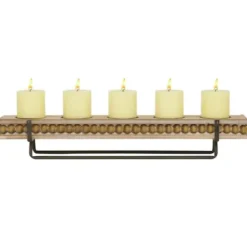 Candle Holders-Kirkland's Home Beaded Wood And Metal Base Candle Holder Brown