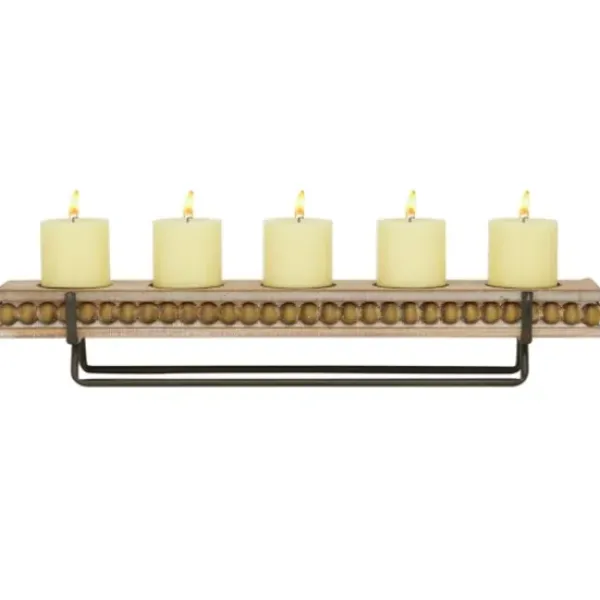 Candle Holders-Kirkland's Home Beaded Wood And Metal Base Candle Holder Brown