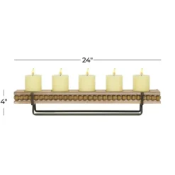 Candle Holders-Kirkland's Home Beaded Wood And Metal Base Candle Holder Brown