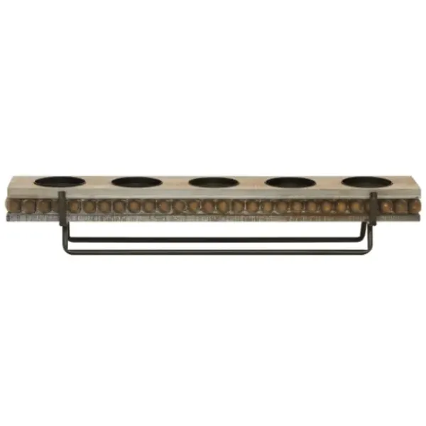 Candle Holders-Kirkland's Home Beaded Wood And Metal Base Candle Holder Brown