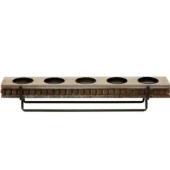 Candle Holders-Kirkland's Home Beaded Wood And Metal Base Candle Holder Brown