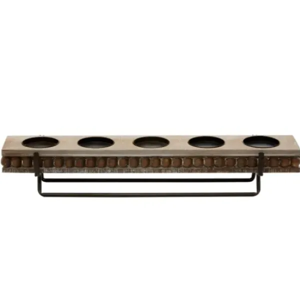 Candle Holders-Kirkland's Home Beaded Wood And Metal Base Candle Holder Brown