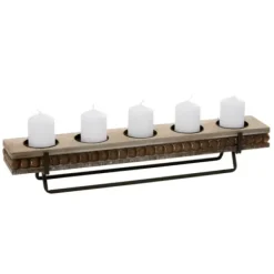 Candle Holders-Kirkland's Home Beaded Wood And Metal Base Candle Holder Brown