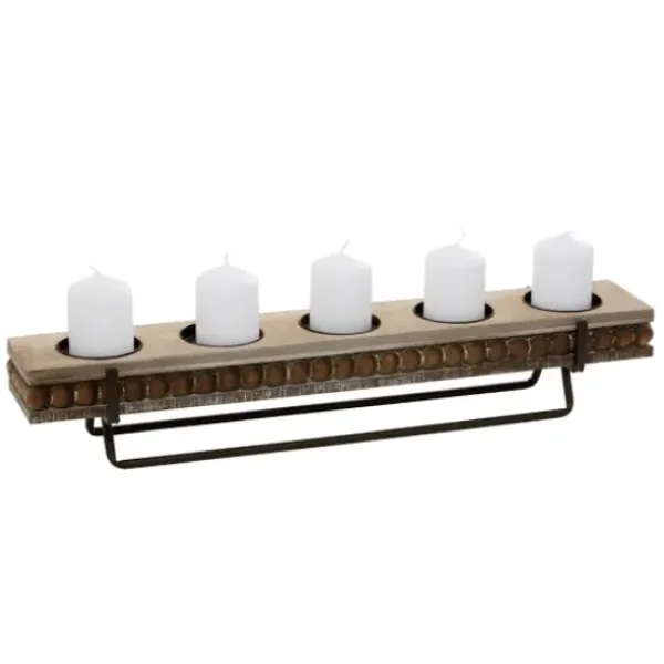 Candle Holders-Kirkland's Home Beaded Wood And Metal Base Candle Holder Brown