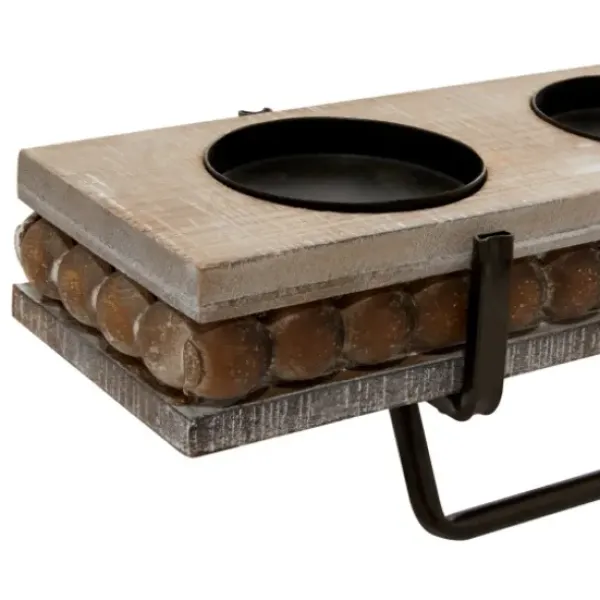 Candle Holders-Kirkland's Home Beaded Wood And Metal Base Candle Holder Brown