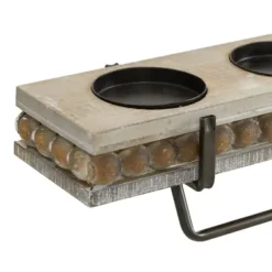 Candle Holders-Kirkland's Home Beaded Wood And Metal Base Candle Holder Brown