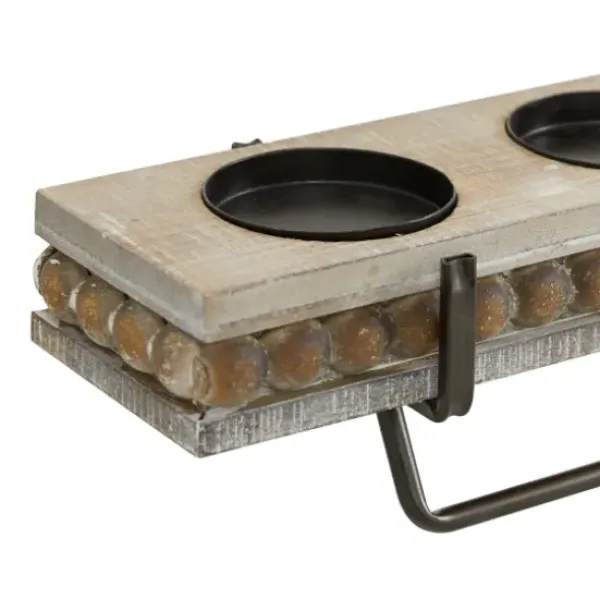 Candle Holders-Kirkland's Home Beaded Wood And Metal Base Candle Holder Brown
