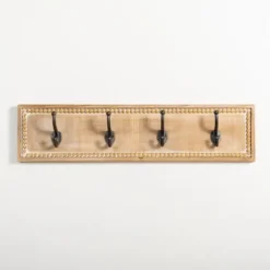 Hooks-Kirkland's Home Beaded Wood Plaque Metal Wall Hooks